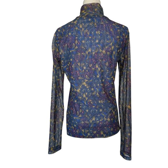 Anthropologie Sheer Mock Neck Top Blue Paisley Artsy Lightweight Size Medium - Picture 4 of 11